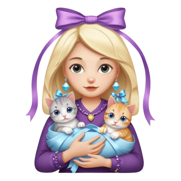 woman holding baby cats with ribbons and crystals sticker