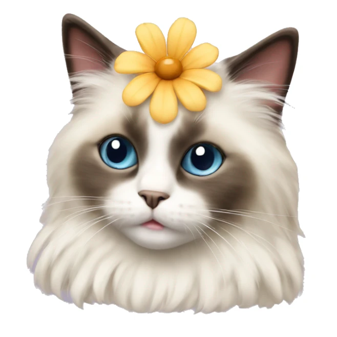 Cute small fluffy ragdoll cat with a flower on its head sticker
