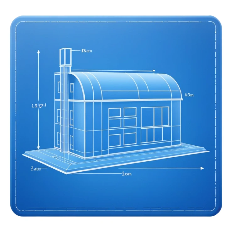 side view of a blue blueprint plan with white lines sticker