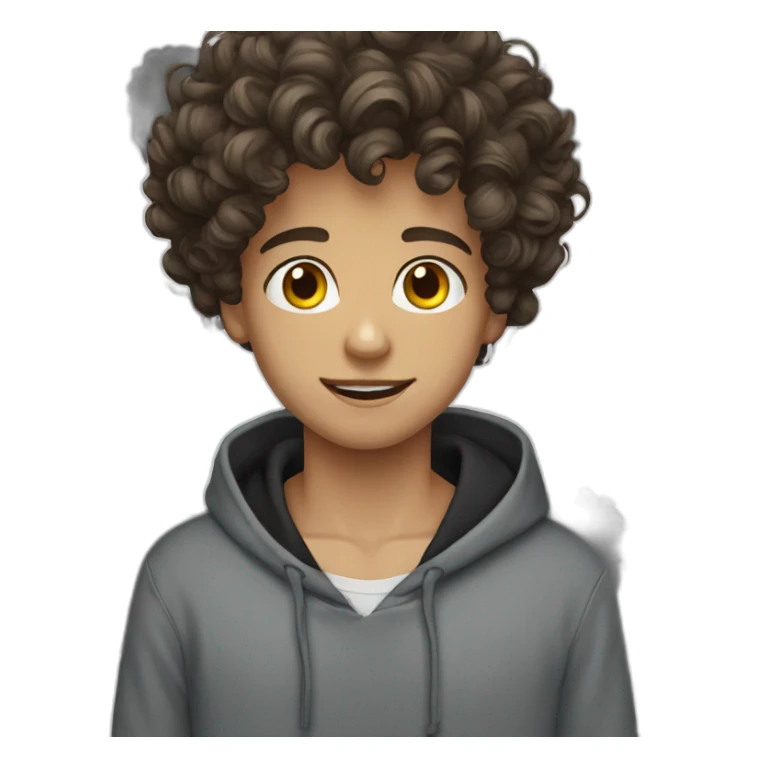 young guy curly hair blue eyes black hoodie sticker