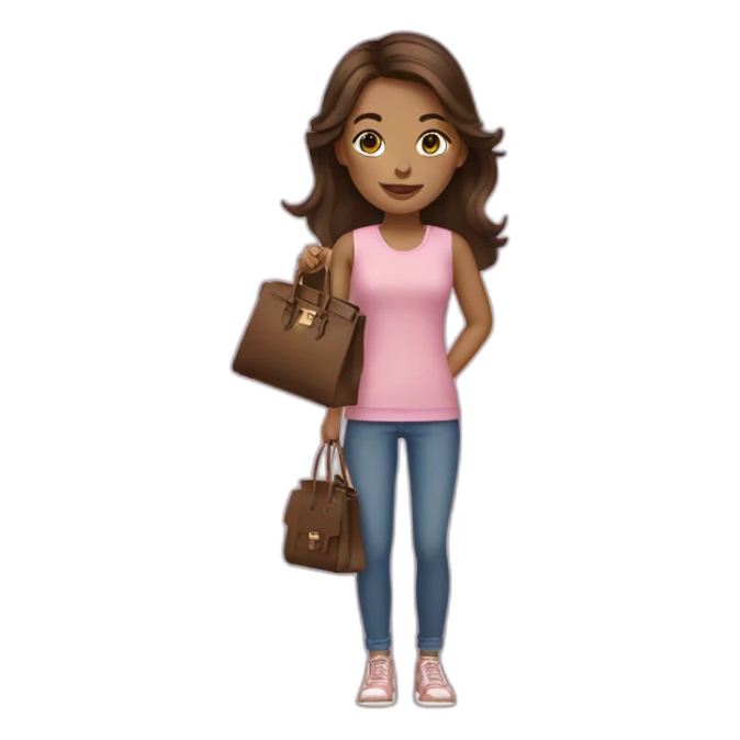 girl with brunette hair holding a birkin bag sticker