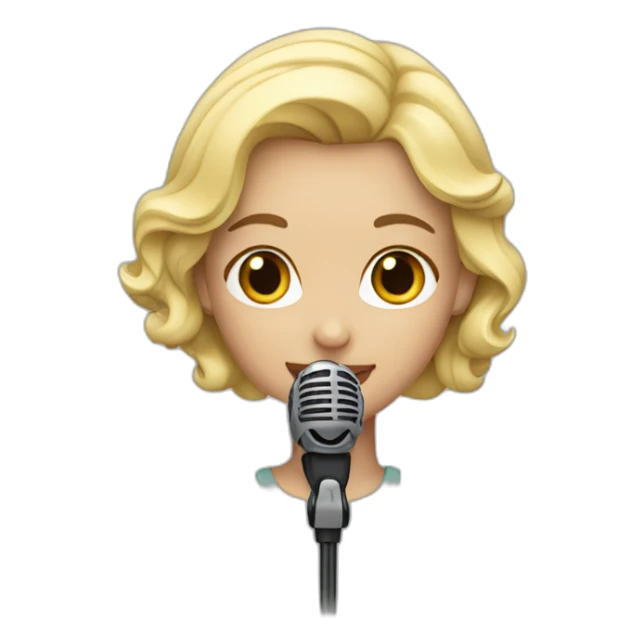 blonde girl with big podcast microphone sticker