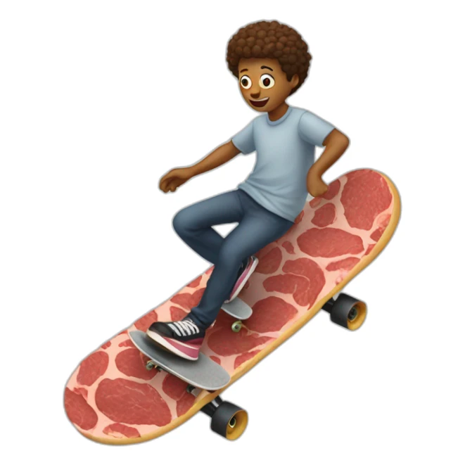a person rides a piece of meat like a skateboard sticker