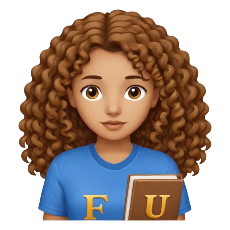 Quero uma menina moreninha com os cabelos longos e cacheados com uma blusa azul e no meio a siga FJU sticker