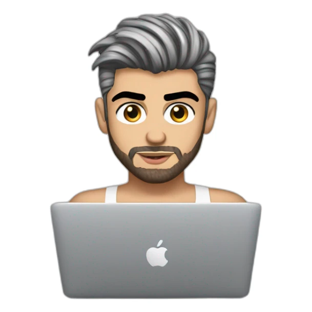 zayn malik in nuisette with macbook working sticker
