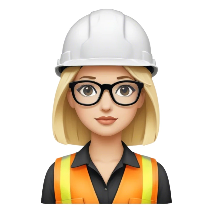 Blonde woman with black glasses with construction helmet sticker