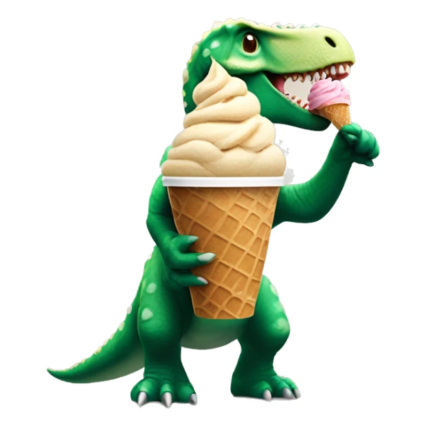 Dinosaur easting ice cream in one hand and holding a Starbucks coffee in the other hand sticker