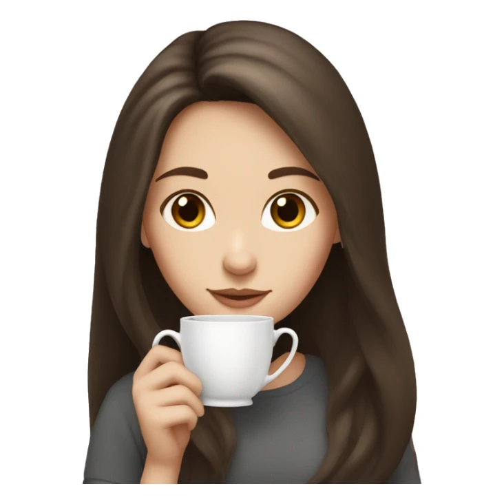 white girl with dark brown long hair holding a tea sticker