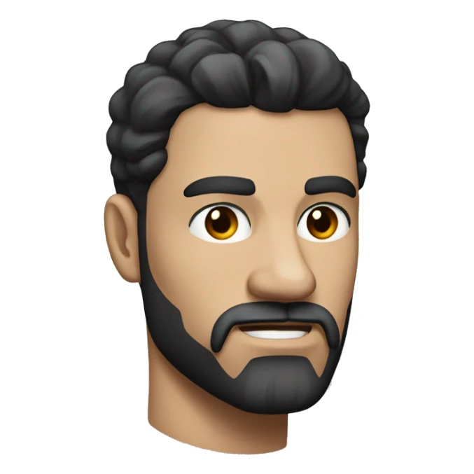 A man with white skin, black hair, eyes, long and sharp eyebrows, angled jaw and muscular, classic hairstyle and beard sticker