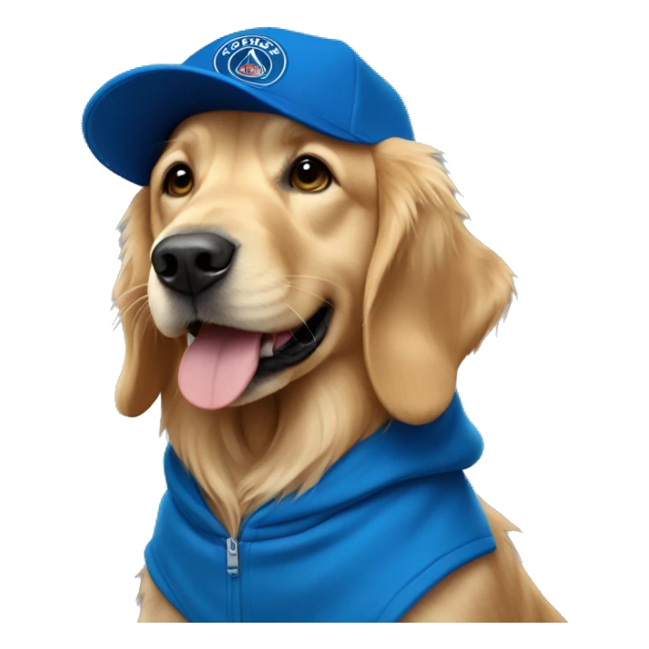 golden retriever wearing a blue psg hoodie  sticker
