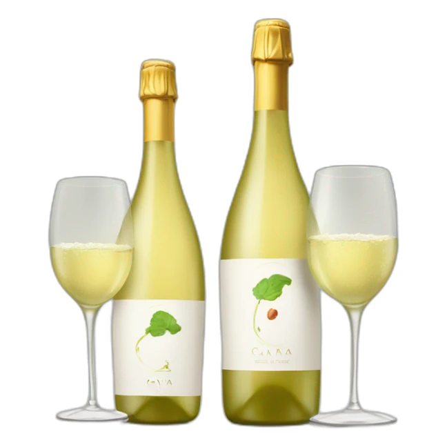 one bottle with cava logo and two same glasses of white wine sticker