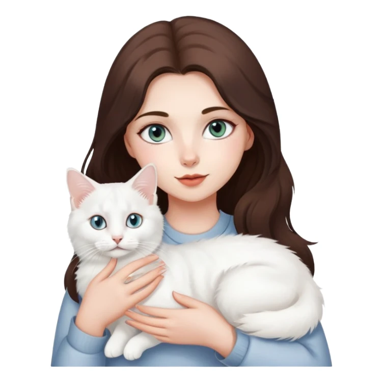 Brunette girl holding white Turkish angora cat with heterochromia sticker
