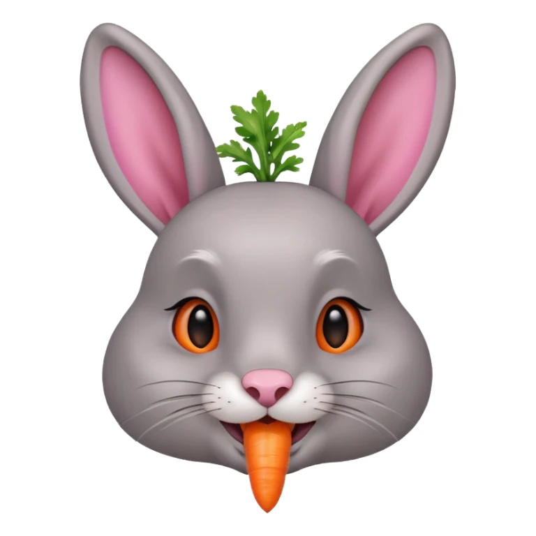 Head of a grey rabbit, grinning, holding a carrot close to face
 sticker