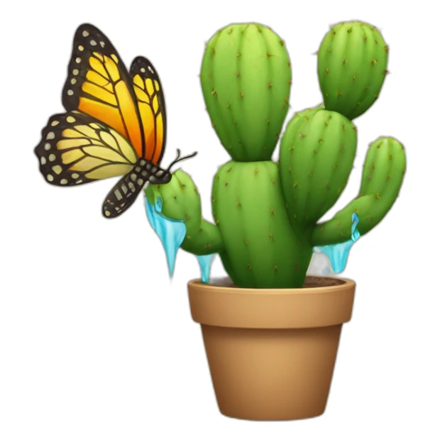 a cactus that loves water and loves a butterfly sticker