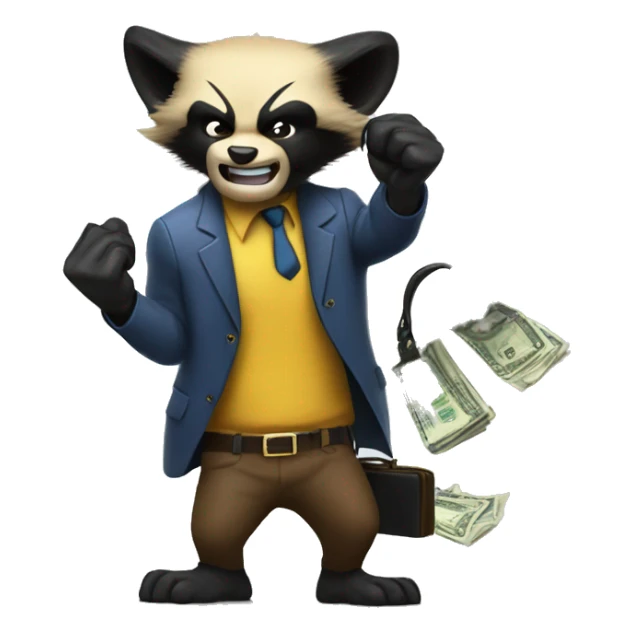 Wolverine with a briefcase and a stack of banknotes in his claws sticker
