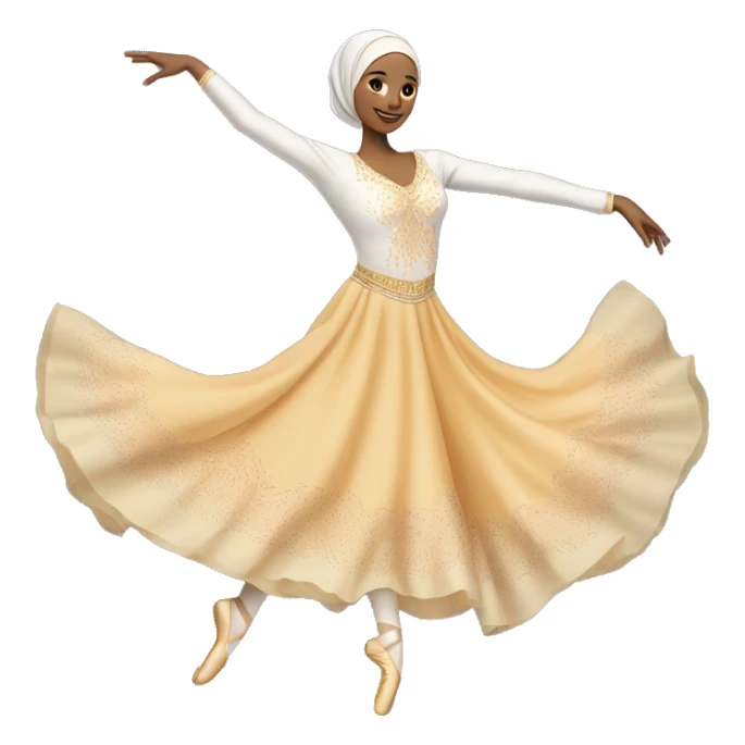 A hijabi ballet dancer emoji, mid-pose in an arabesque, wearing a flowing ballet dress and matching hijab, with delicate ballet slippers, vibrant colors, and intricate details on a transparent background.







 sticker