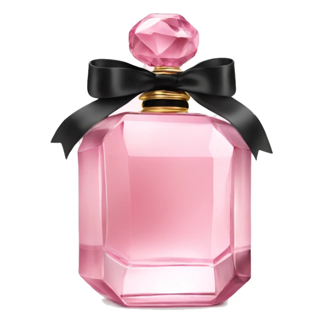light pink crystal perfume bottle with black ribbon display sticker