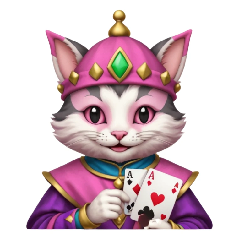 court jester cat medieval, poker card ace, pink, face only sticker