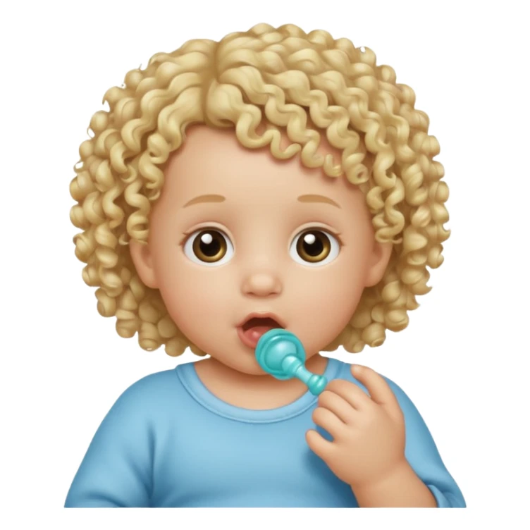 Blonde curly-haired baby, pacifier in mouth sticker