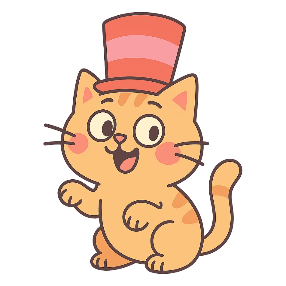 pastel toon style cat in a hat sticker