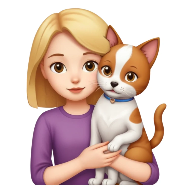 Girl holding a cat and a dog sticker
