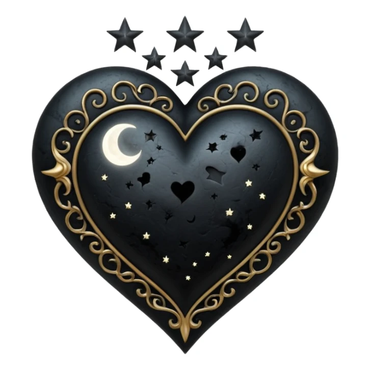 realistic gothic heart with a black moon and stars sticker