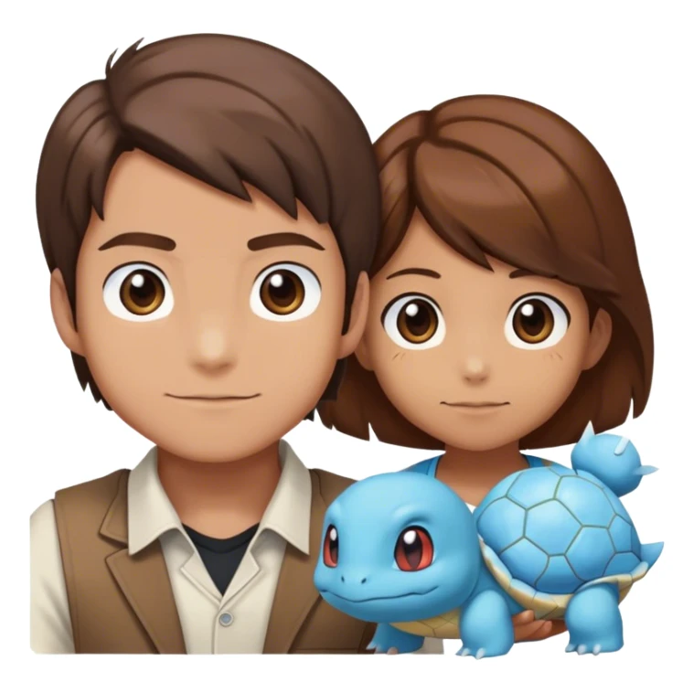 Pokémon master with brown hair that has a squirtle next to him sticker