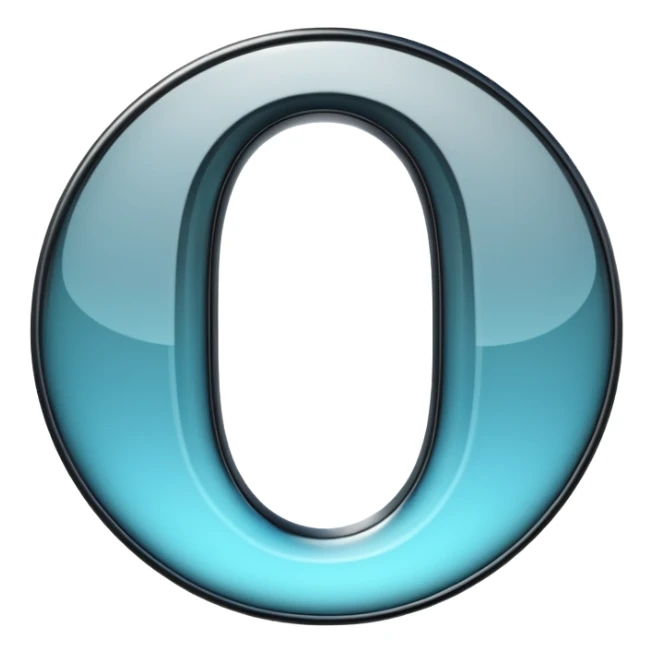 Photo of a 3d made of glass letter "О", black solid background, symmetrical sticker