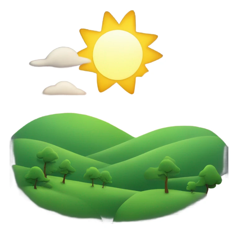 Cartoon sun coming up over a green hill with trees sticker