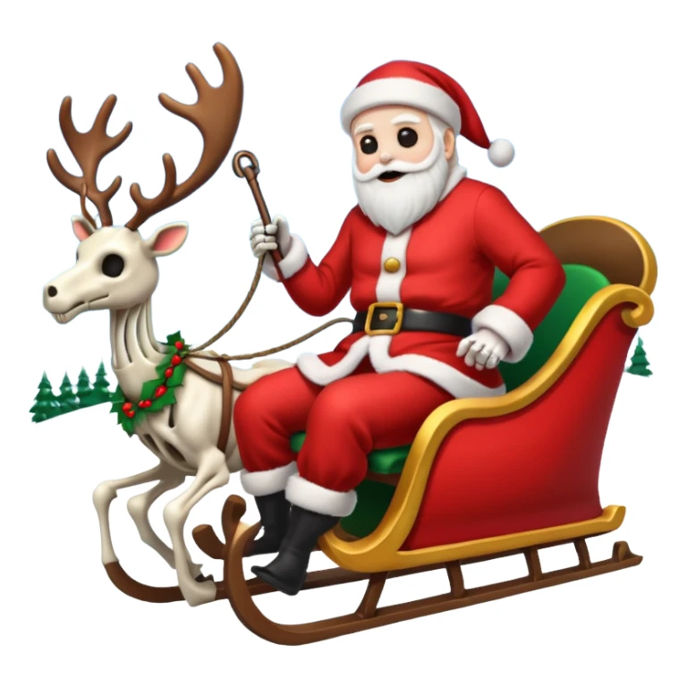 the Grim reaper dressed as Santa with a sleigh and reindeer as skeletons sticker
