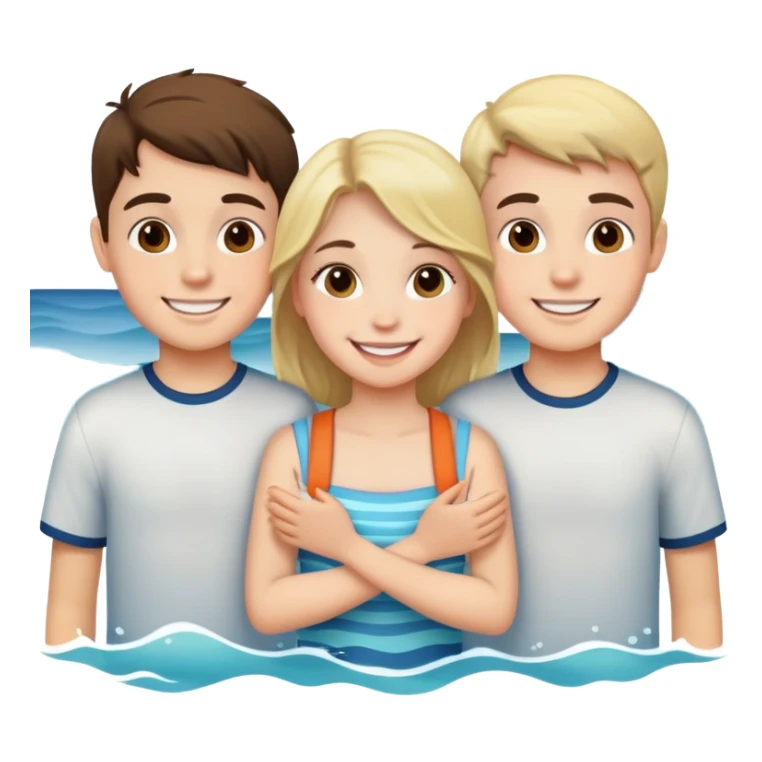 smiling girl with boys at ocean sticker