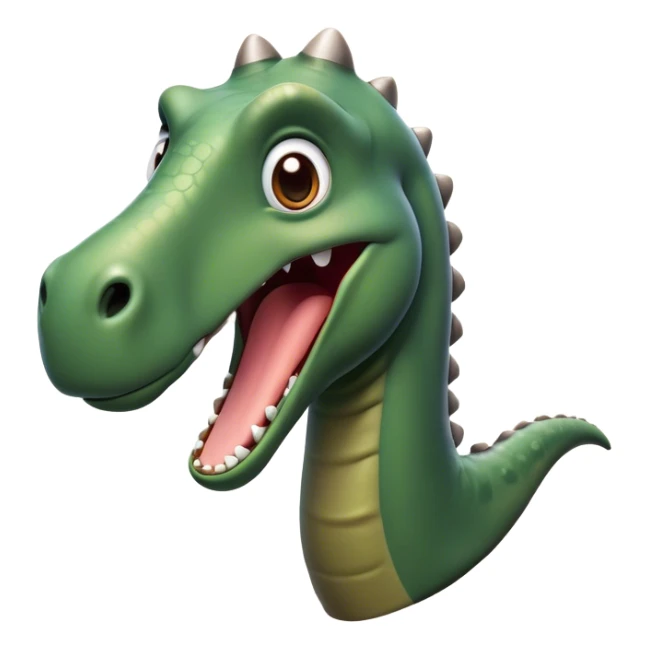 Cinematic Comical Brontosaurus Portrait Emoji, Head tilted dramatically with an exaggeratedly shocked expression, featuring a towering, robust body with a long, graceful neck and wide, comically expressive eyes full of playful disbelief, Simplified yet hilariously expressive features, highly detailed, glowing with a slightly sassy ancient glow, high shine, dramatic yet playful, stylized with an air of cheeky dinosaur mischief, soft glowing outline, capturing the essence of a meme-worthy Brontosaurus that looks ready to lumber its way into viral fame! sticker