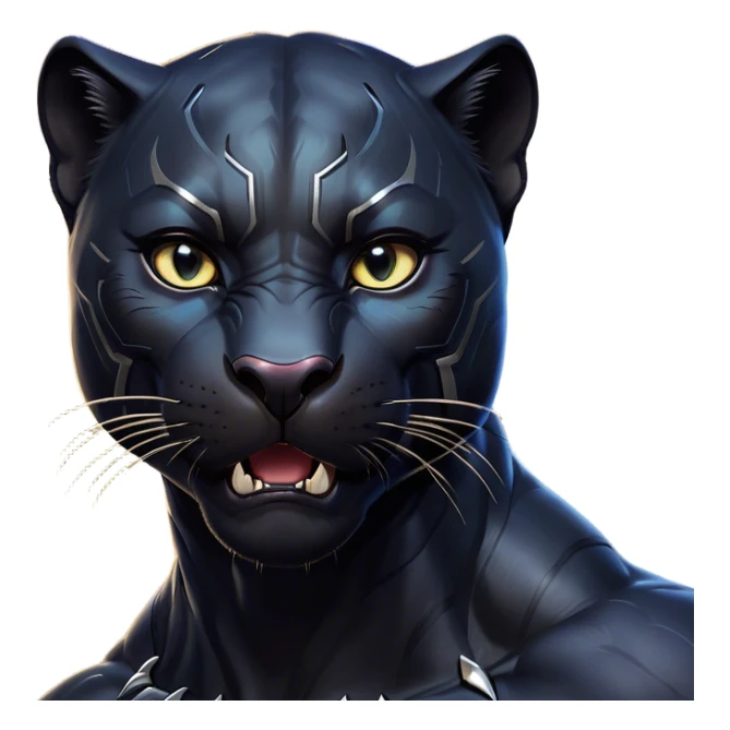 Cinematic Comical black Panther Portrait Emoji, Head tilted dramatically with an exaggeratedly shocked expression, featuring a sleek, muscular body with wide, comically expressive eyes full of humorous disbelief, Simplified yet hilariously expressive features, highly detailed, glowing with a slightly sassy dark glow, high shine, dramatic yet playful, stylized with an air of quirky feline attitude, soft glowing outline, capturing the essence of a meme-worthy black Panther that looks ready to side-eye its way into viral fame! sticker