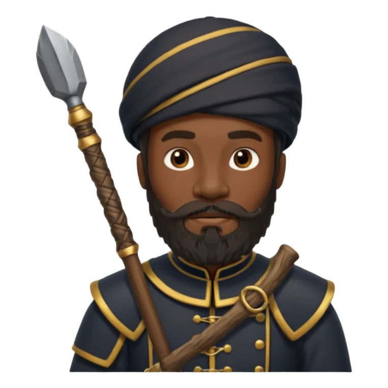 black ancient soldier with raw stick weapon, beard and bold sticker
