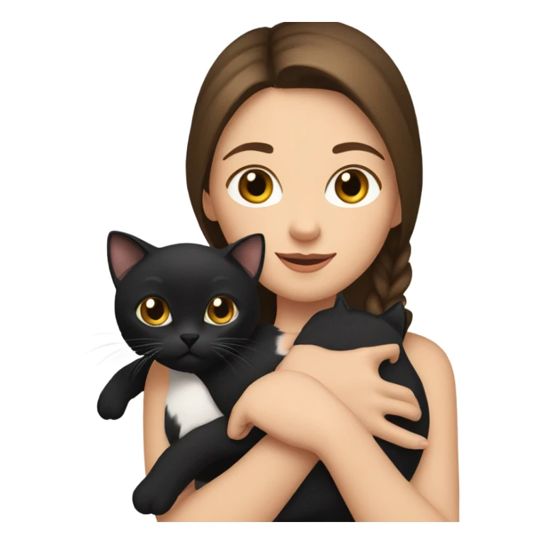 Brunette white girl holding a calico cat and a black cat sticker