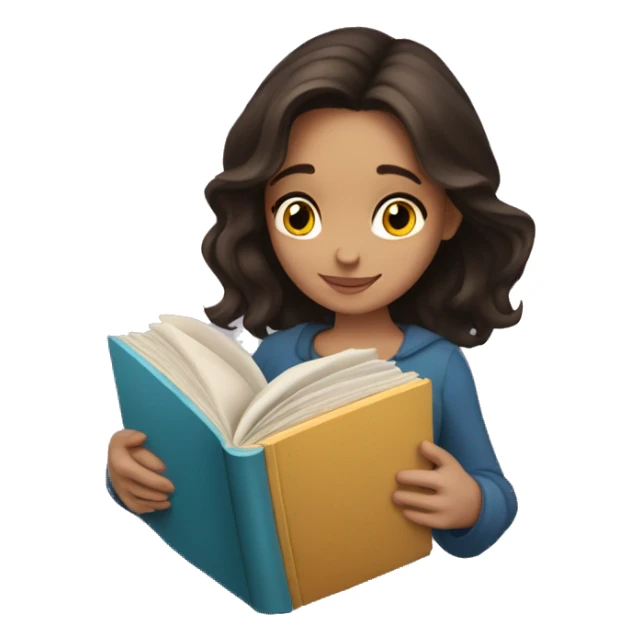 beautiful brunette girl hugging a book sticker