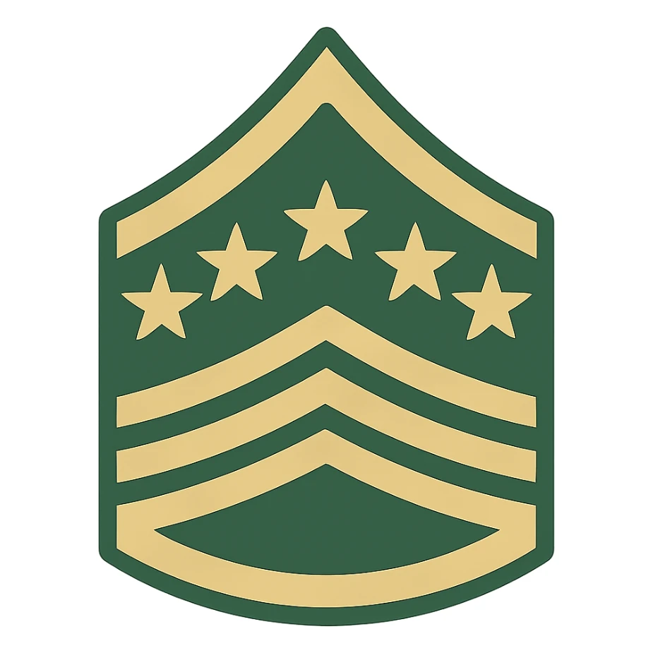 general of the army chevron icon, flat design, green and gold, five-star chevron, clean lines, military insignia sticker