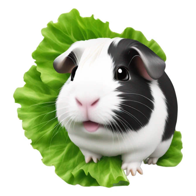White and black guinea pig eating lettuce sticker