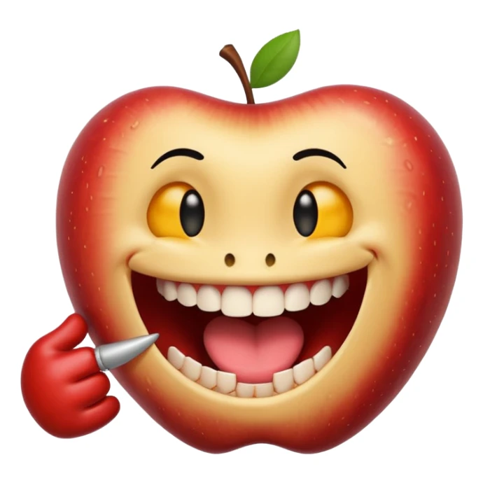 Apple IOS Smiley face with open mouth and teeth biting an arm like a love bite sticker