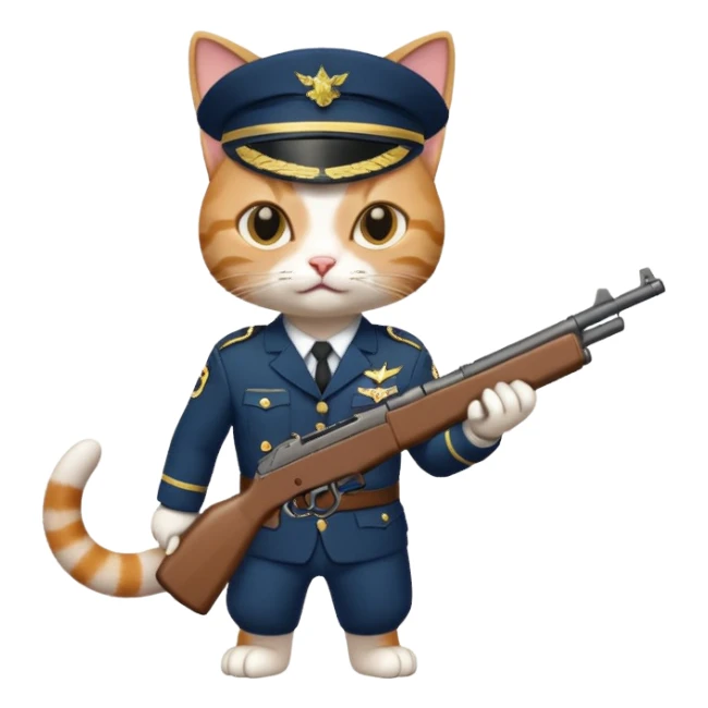 Cat in military uniform shooting gun sticker