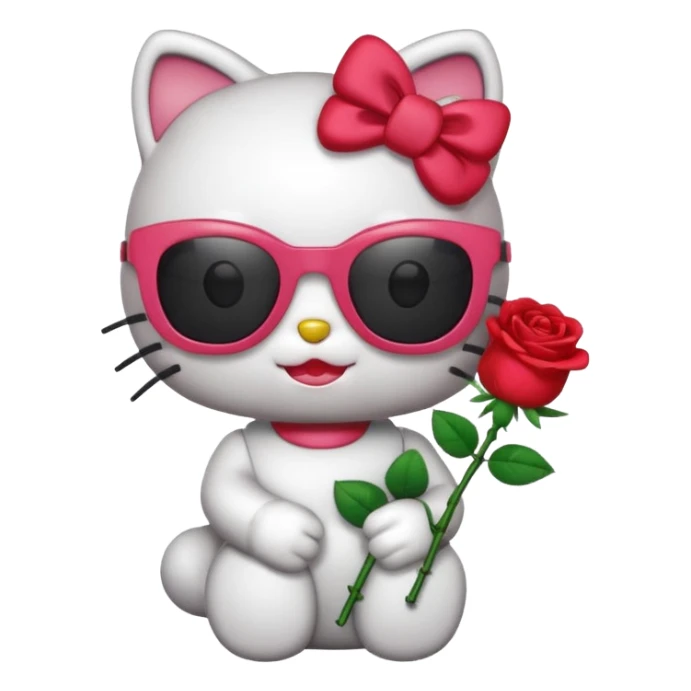 Hello Kitty with a Rose Wearing a sunglass and smile sticker