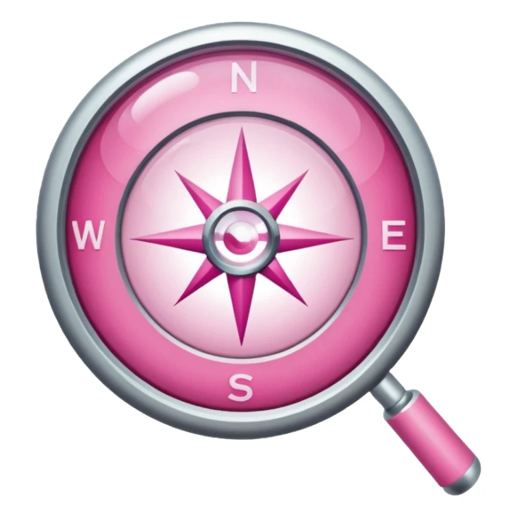 mix light pink dark pink and white girly internet compass logo with a magnifying glass sticker