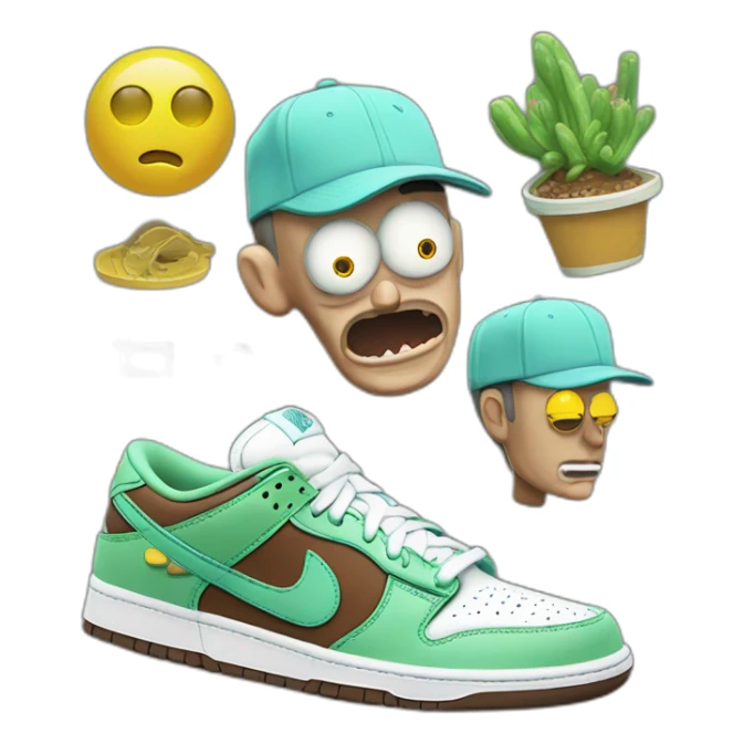 Rick et morty avec des dunk low et des casquettes sticker