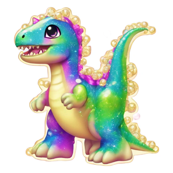 Lisa frank glitter pretty water dinosaur with fins and pearls sticker