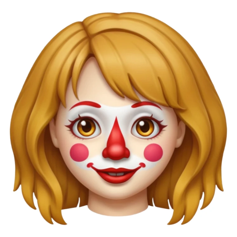 A clown emoji with brunette bangs long hair sticker