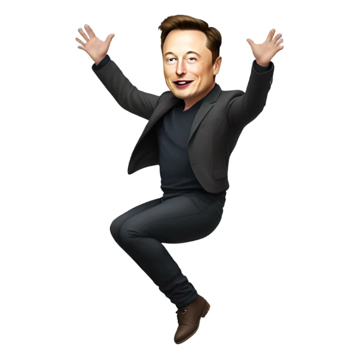 Elon musk, full body, bloated belly, rubbing it WHILE jumping high sticker