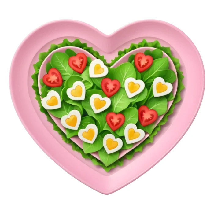 green salad in a light pink heart shaped plate sticker