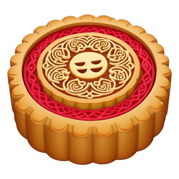 Chinese mooncake with pattern on top for Mid-Autumn Festival, simplified emoji style with bold outlines and bright colors, cartoon style Yue Bing dessert sticker