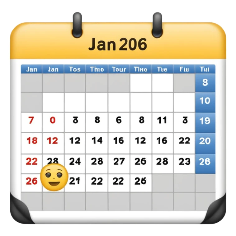 January calendar flat emojy style just writte Jan 2026. More flat style Just JAN 2026 should be on it. No need for days , shoujdbe JAn 2026 written in the middele of the icon sticker