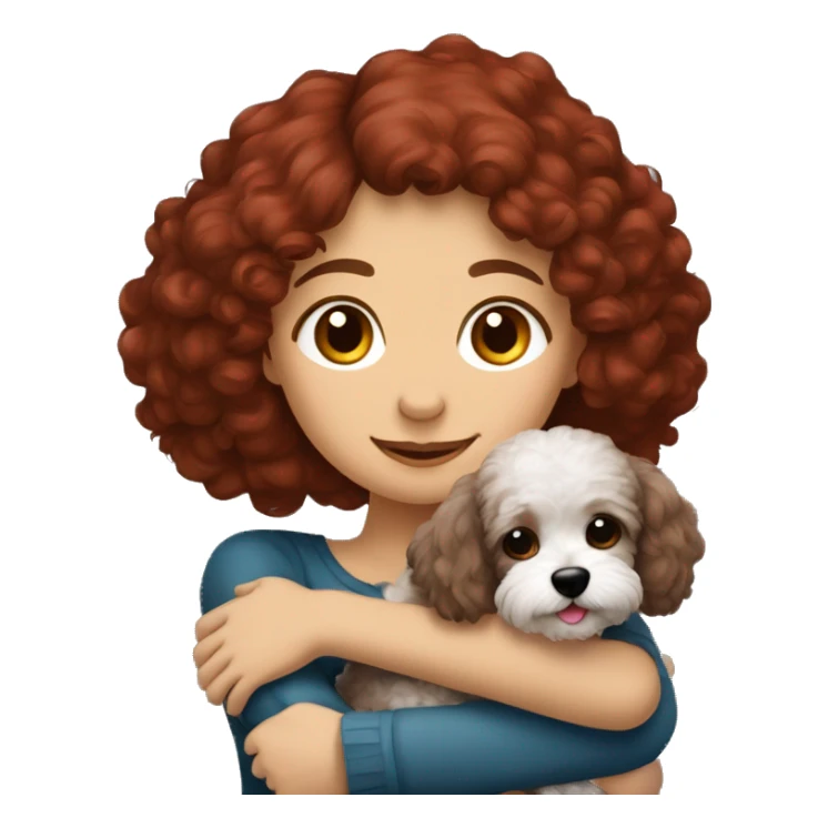 Dark-red-haired girl hugs  her Maltipoo-Black-dog sticker